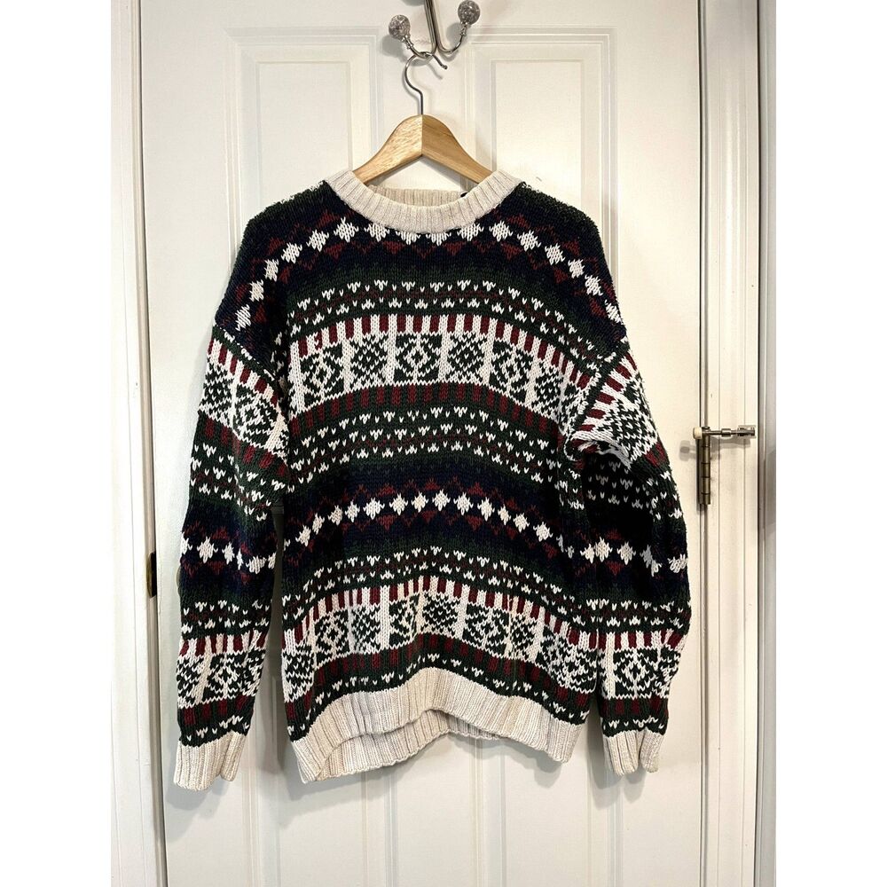 Vintage Stone Haven Ramie Cotton Blend Fair Isle Pullover Size Large